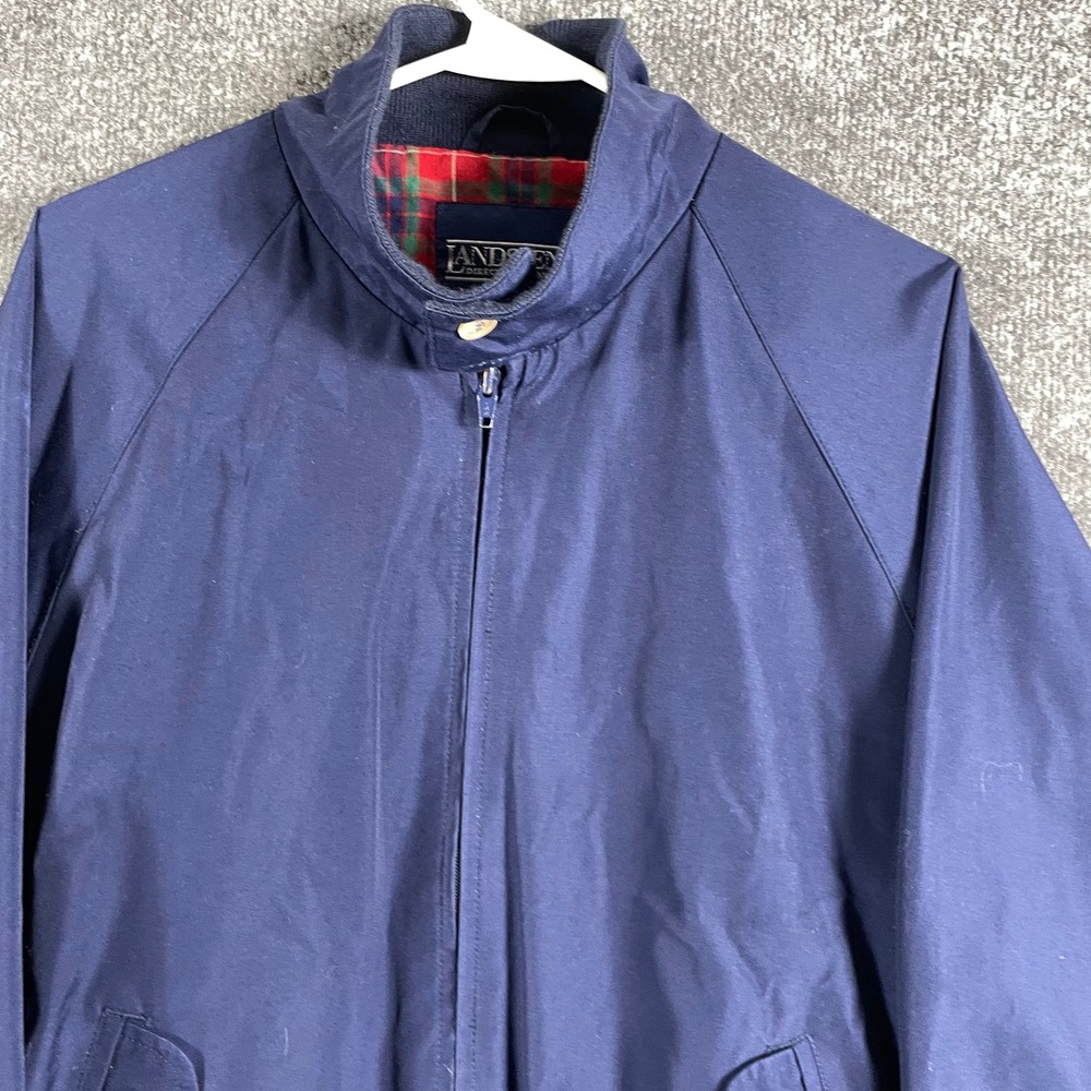 VTG Lands End Jacket Mens Medium Navy Blue Harrington Plaid Lined Full Zip 80s - Picture 4 of 12